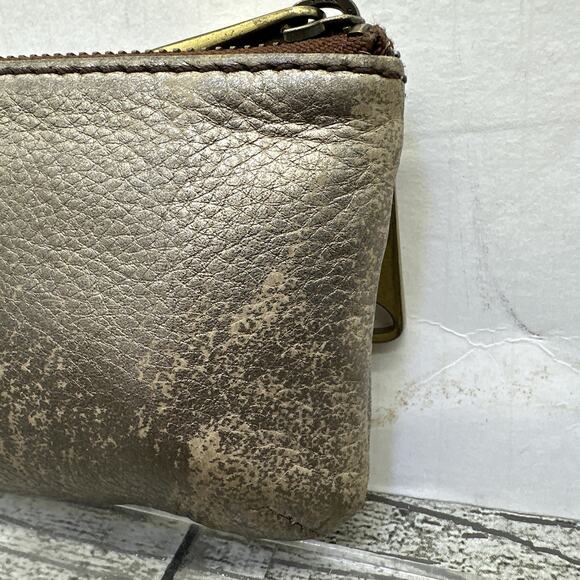 fossil coin purse Double Zip Gold Shimmer Brown Leather CP {QQ} - Picture 8 of 14